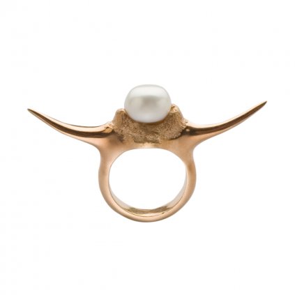 Fang up pearl ring - gold-plated silver