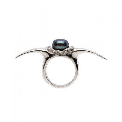 Fang down pearl ring-silver