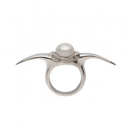 Fang down pearl ring-silver