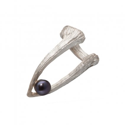 Cuttlebone tip pearl ring-silver