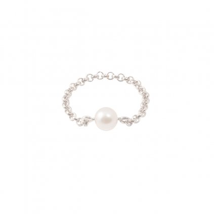 Chain pearl ring - silver