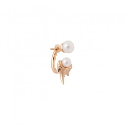 Mini double pearl fang earring - gold-plated silver