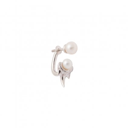 Mini double pearl fang earring - silver