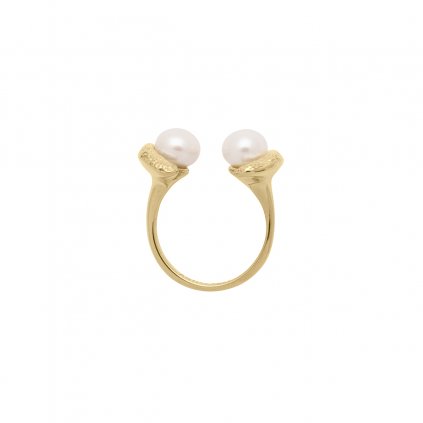 Mini double pearl ring - 14kt yellow gold