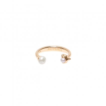 Petite A double pearl ring - 14kt yellow Gold