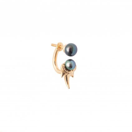 Mini double pearl fang earring - gold-plated silver