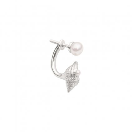 Concha double pearl earring B - silver