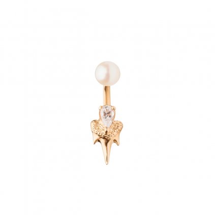 Mini double fang earring diamond - 14kt yellow gold