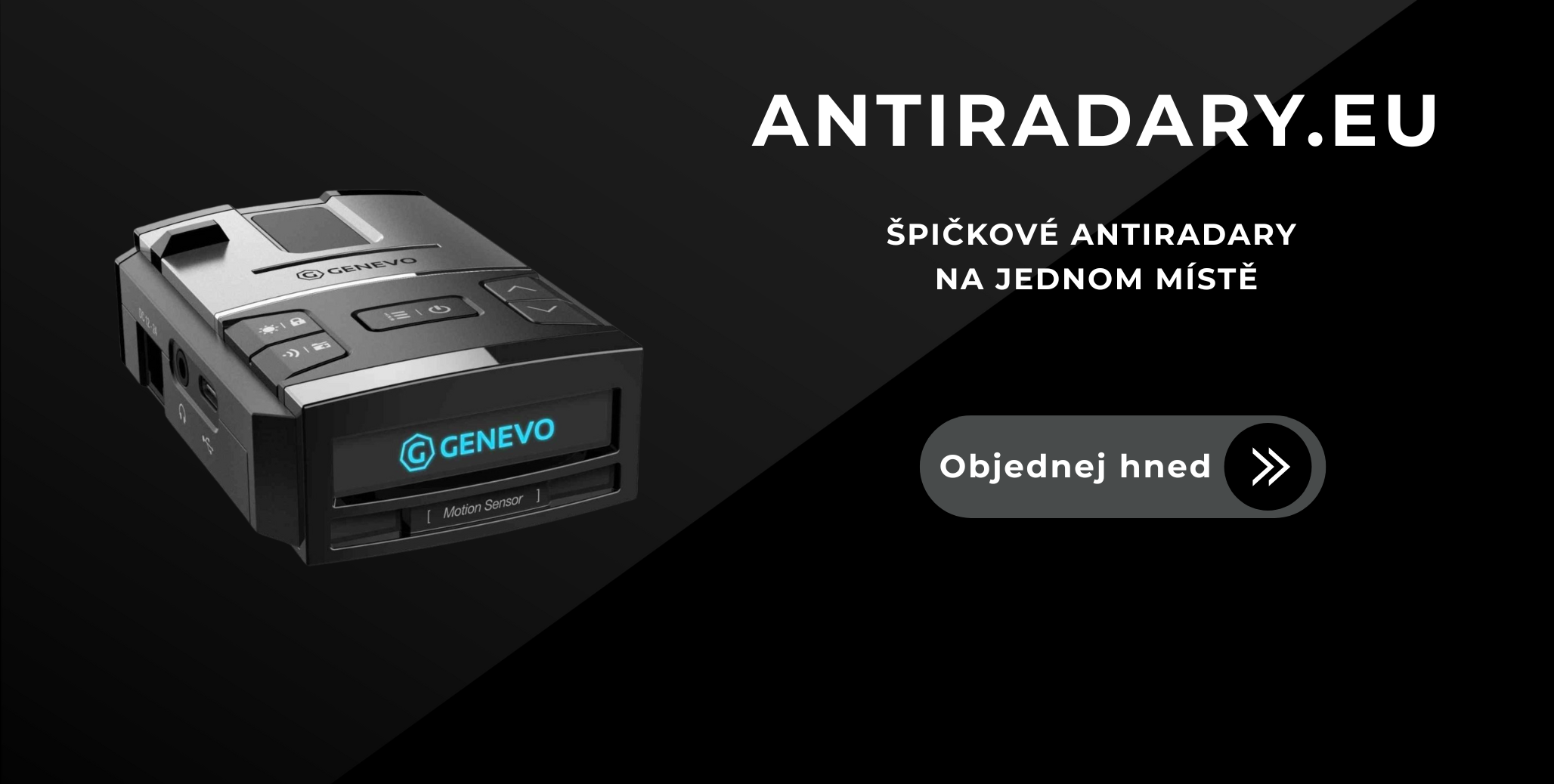 Antiradar Genevo na černém pozadí – špičkový radarový detektor z e-shopu Antiradary.eu