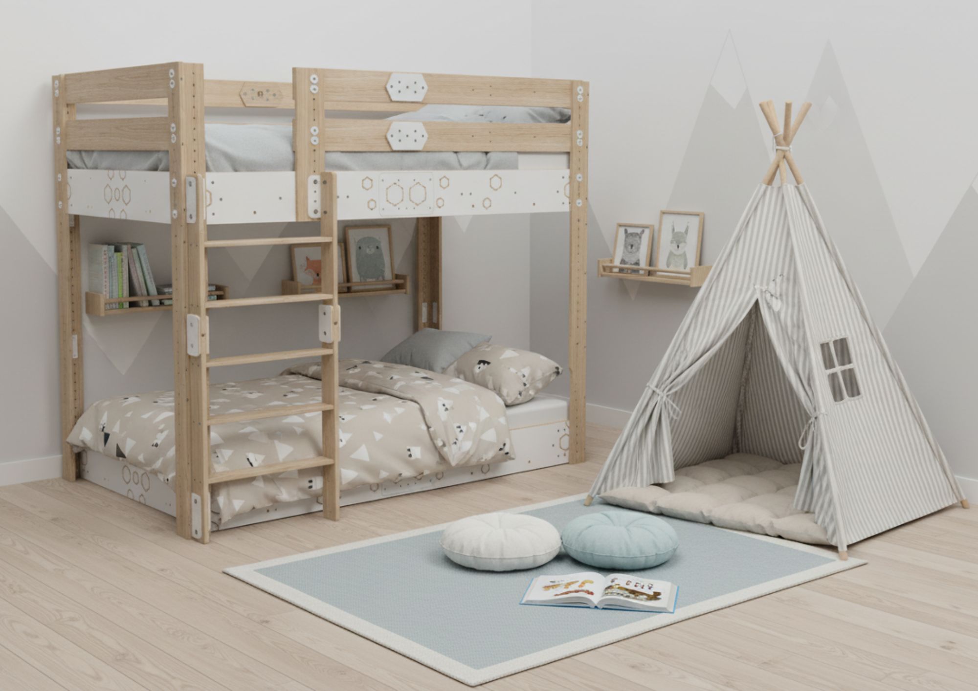 DvojPoschodová rastúca posteľ MANU Š120/V200/VB Antonie Emma
