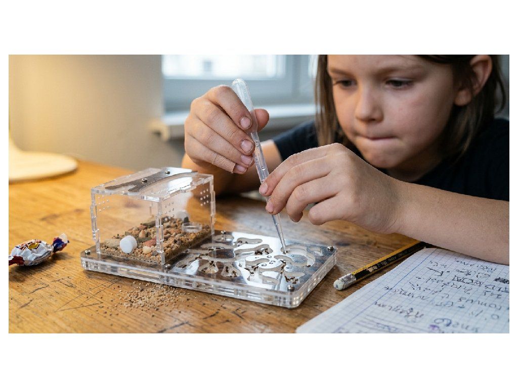 Dítě doplňuje vodu do formikária pipetou