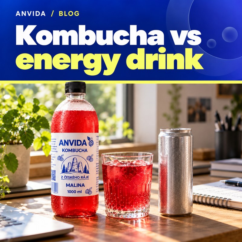 Kombucha vs energy drink: cukr, kofein a realita