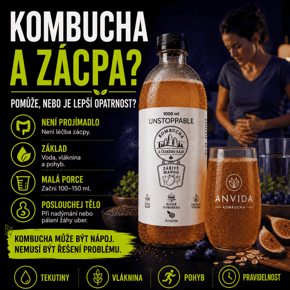 Kombucha a zácpa: kdy může sednout a kdy opatrně