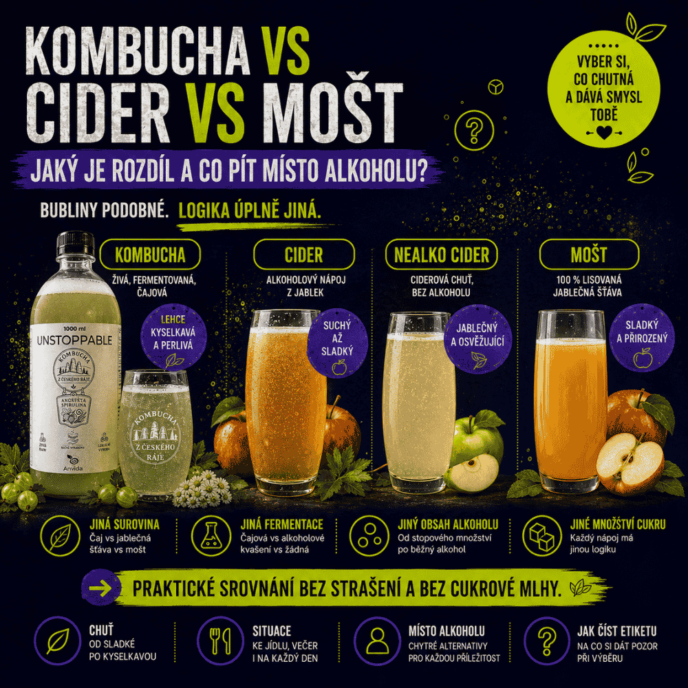 Kombucha vs cider vs mošt: