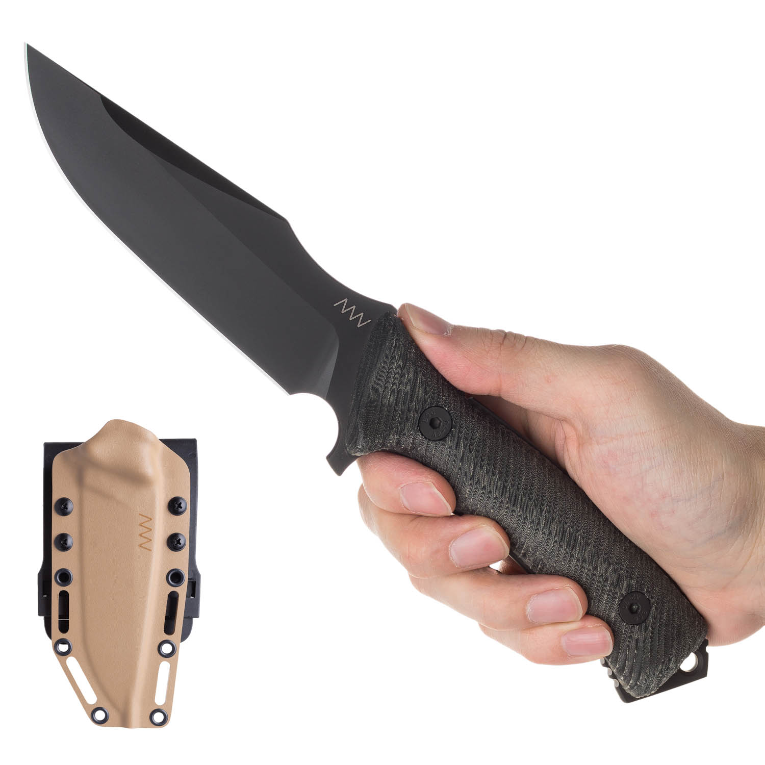 ACTA NON VERBA M311 Sheath: Kydex Coyote, Blade: Spelter - Elmax DLC Black, Handle: Micarta Black