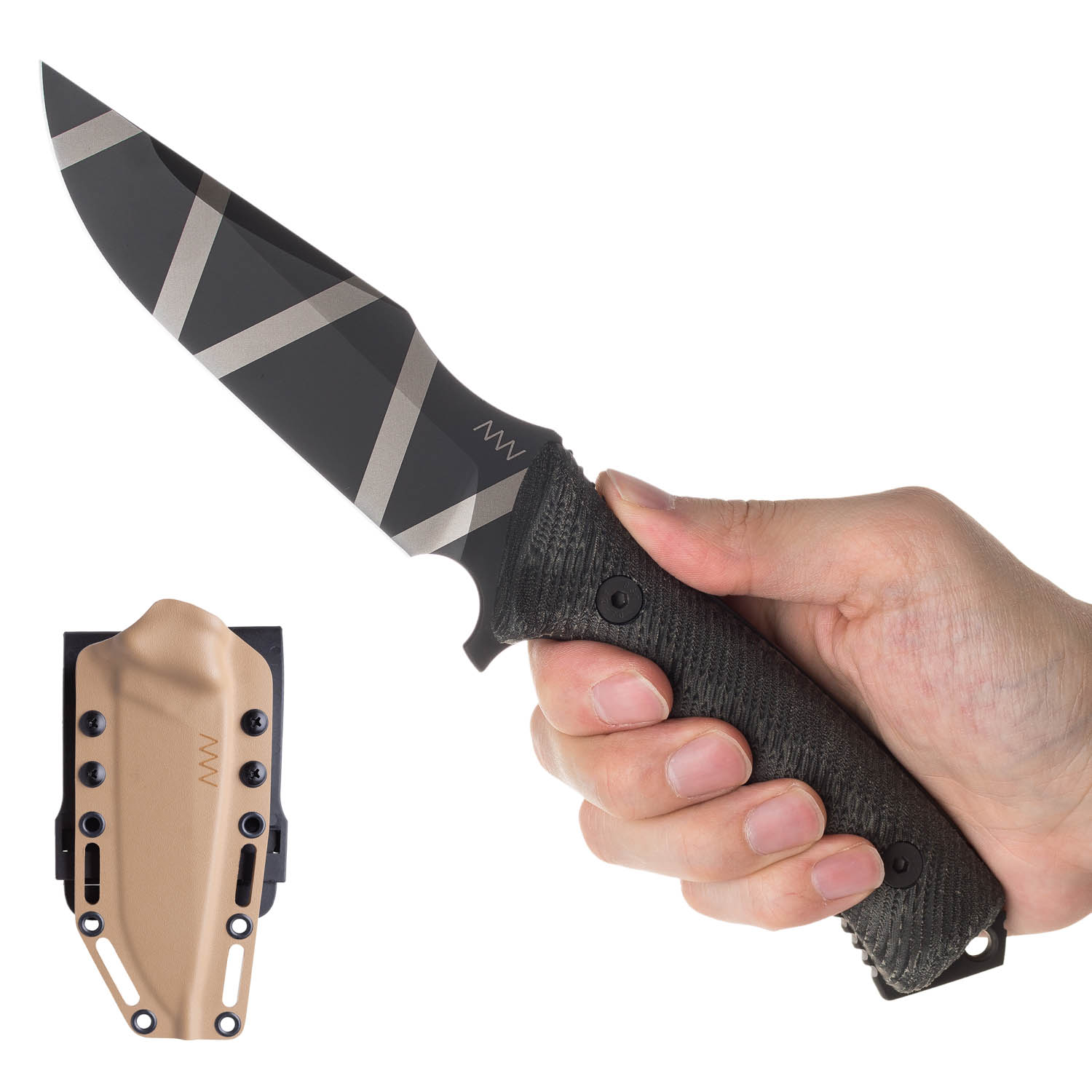 ACTA NON VERBA M311 Sheath: Kydex Coyote, Blade: Spelter - Elmax DLC Camo, Handle: Micarta Black