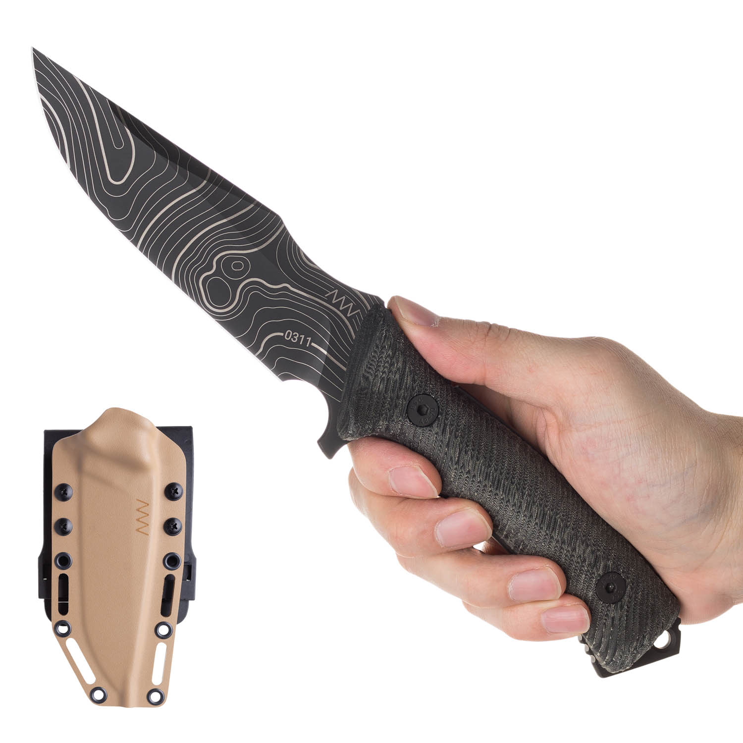 ACTA NON VERBA M311 Sheath: Kydex Coyote, Blade: Spelter - Elmax DLC Topo, Handle: Micarta Black