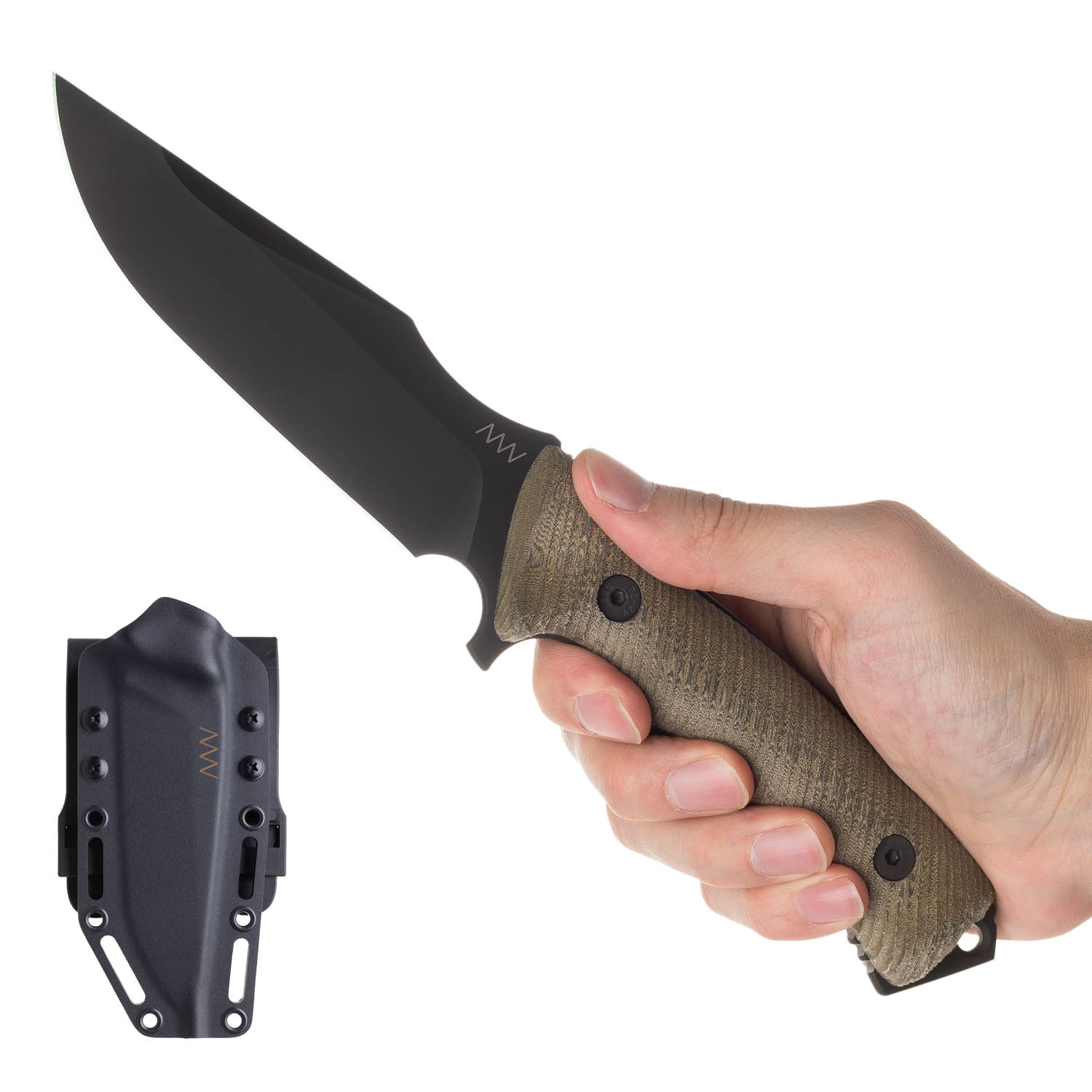 ACTA NON VERBA M311 Sheath: Kydex Black, Blade: Spelter - Elmax DLC Black, Handle: Micarta Olive