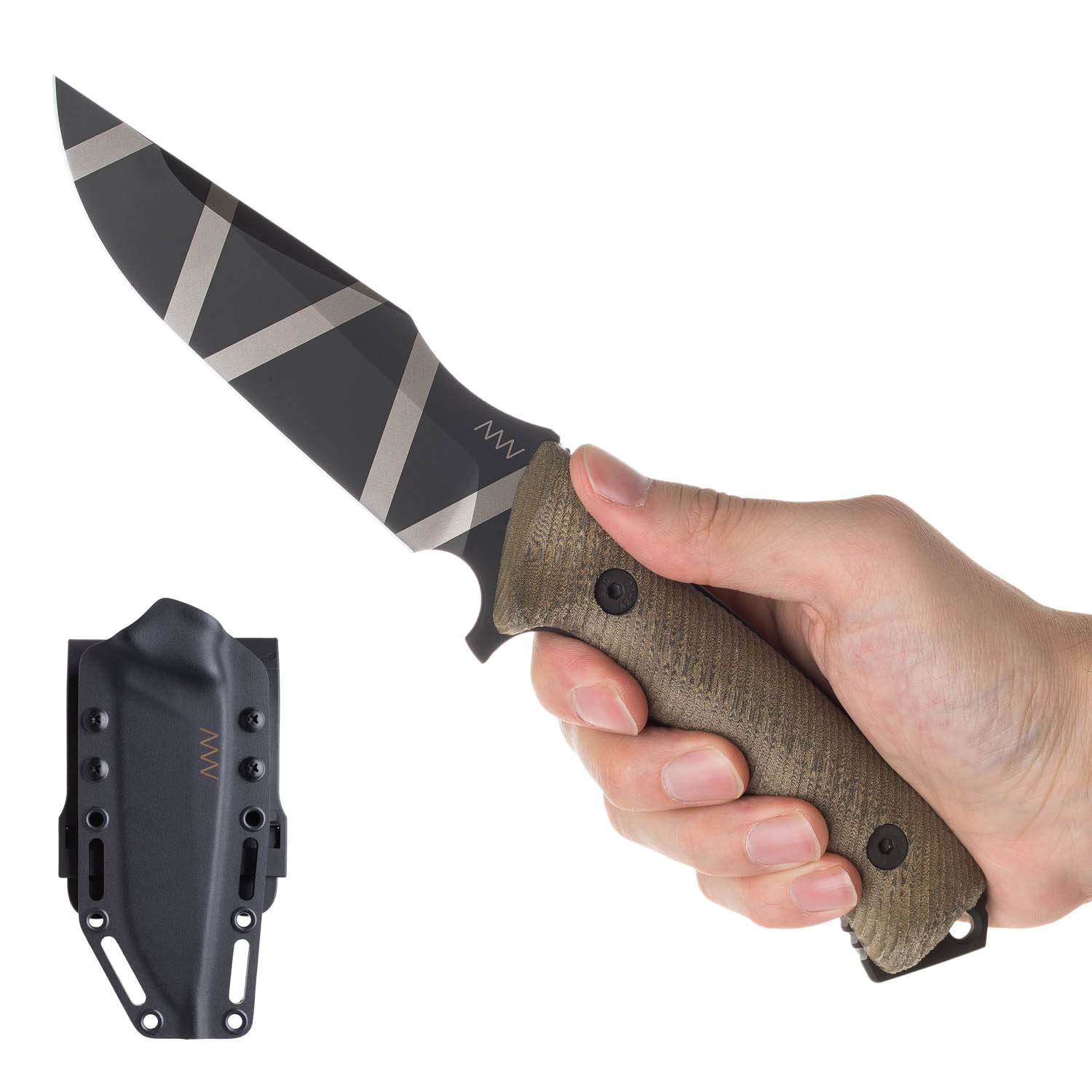 ACTA NON VERBA M311 Sheath: Kydex Black, Blade: Spelter - Elmax DLC Camo, Handle: Micarta Olive