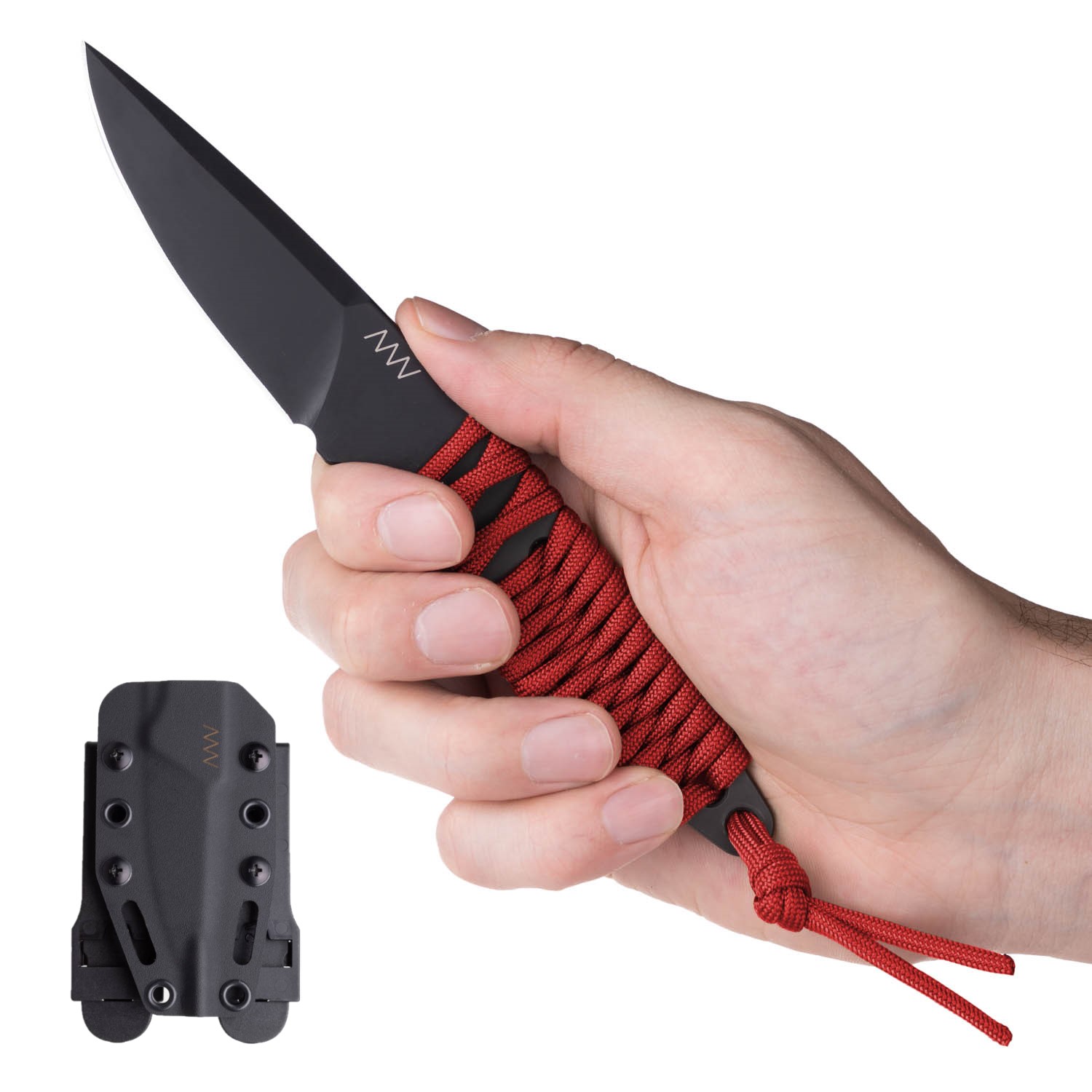 ACTA NON VERBA P100 Blade: Cerakote Black, Handle: Red paracord