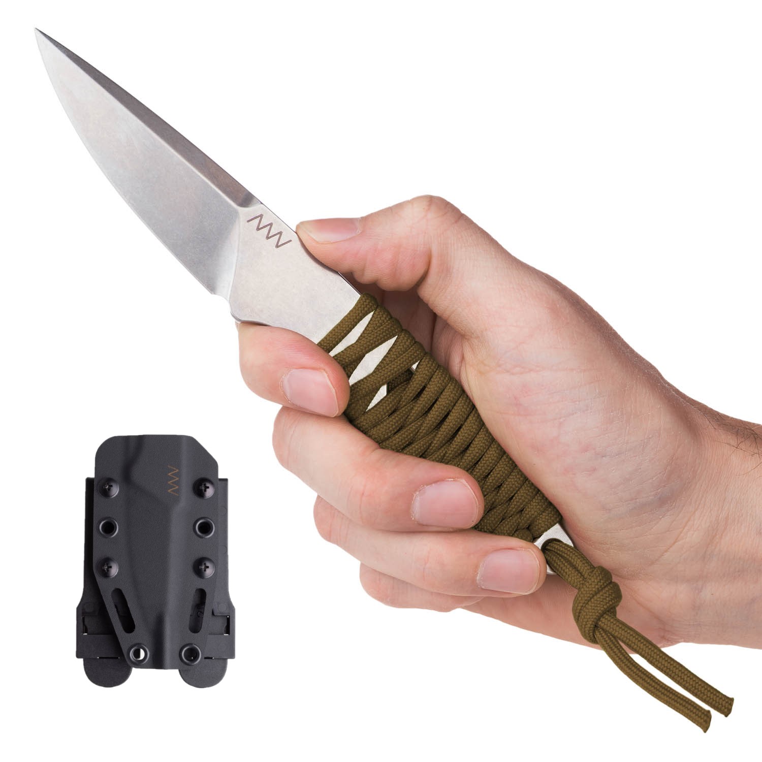 ACTA NON VERBA P100 Blade: Stonewash / Plain edge, Handle: Coyote paracord