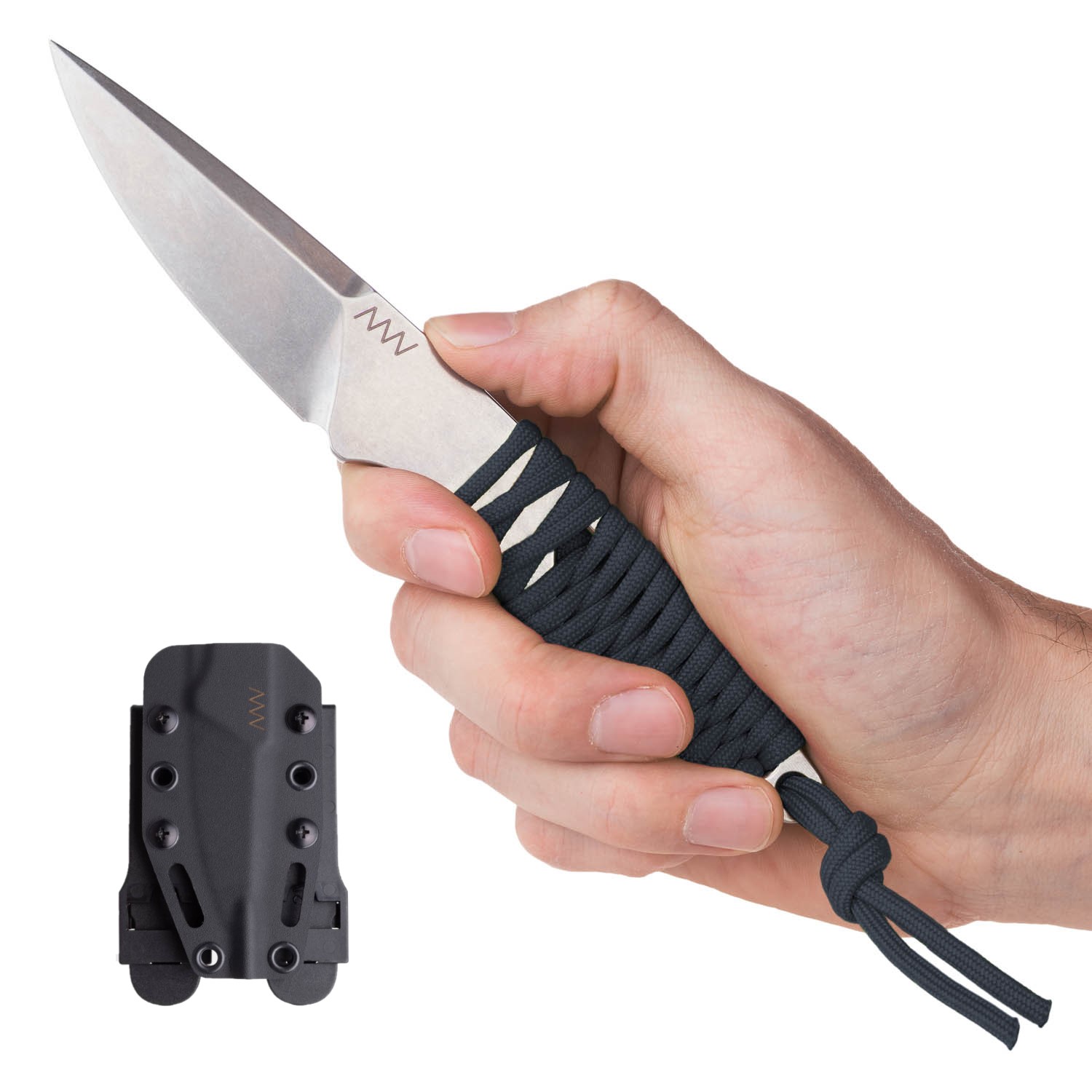 ACTA NON VERBA P100 Blade: Stonewash / Plain edge, Handle: Grey paracord