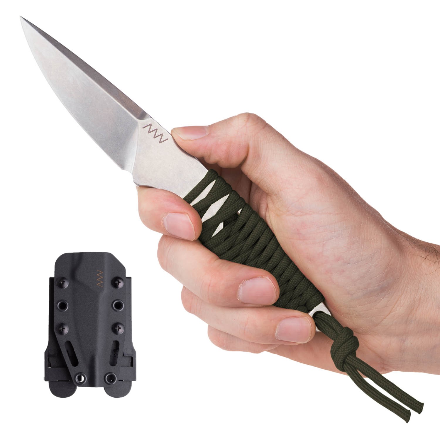 ACTA NON VERBA P100 Blade: Stonewash / Plain edge, Handle: Olive paracord