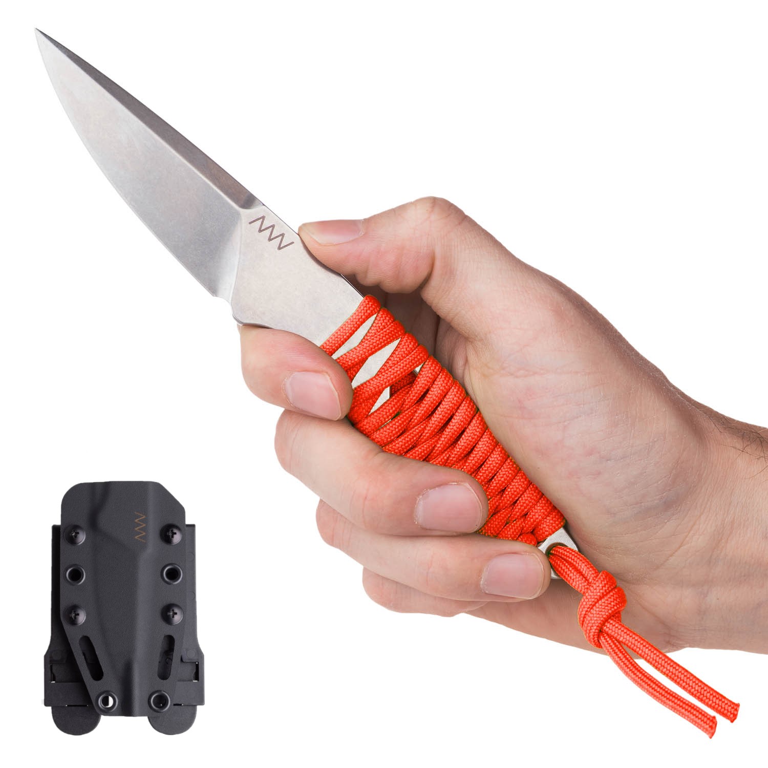 ACTA NON VERBA P100 Blade: Stonewash / Plain edge, Handle: Orange paracord