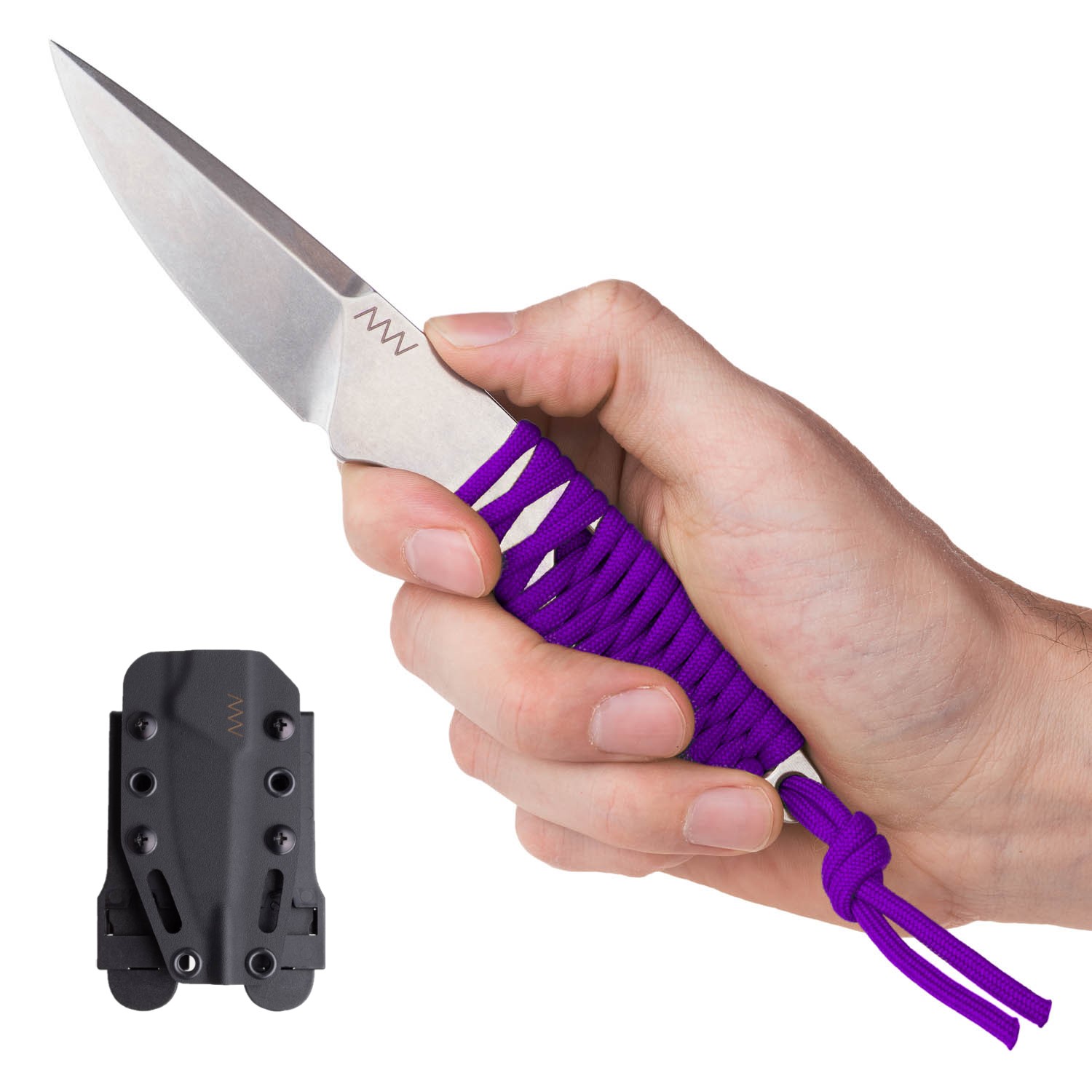 ACTA NON VERBA P100 Blade: Stonewash / Plain edge, Handle: Purple paracord