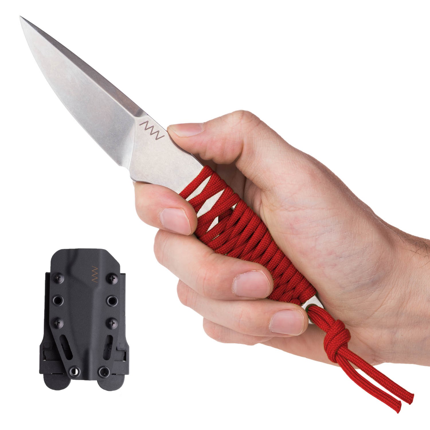 ACTA NON VERBA P100 Blade: Stonewash / Plain edge, Handle: Red paracord