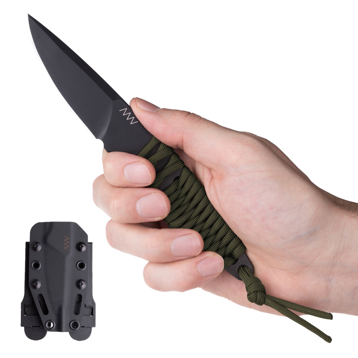 ACTA NON VERBA P100 Blade: Cerakote Black, Handle: Olive paracord