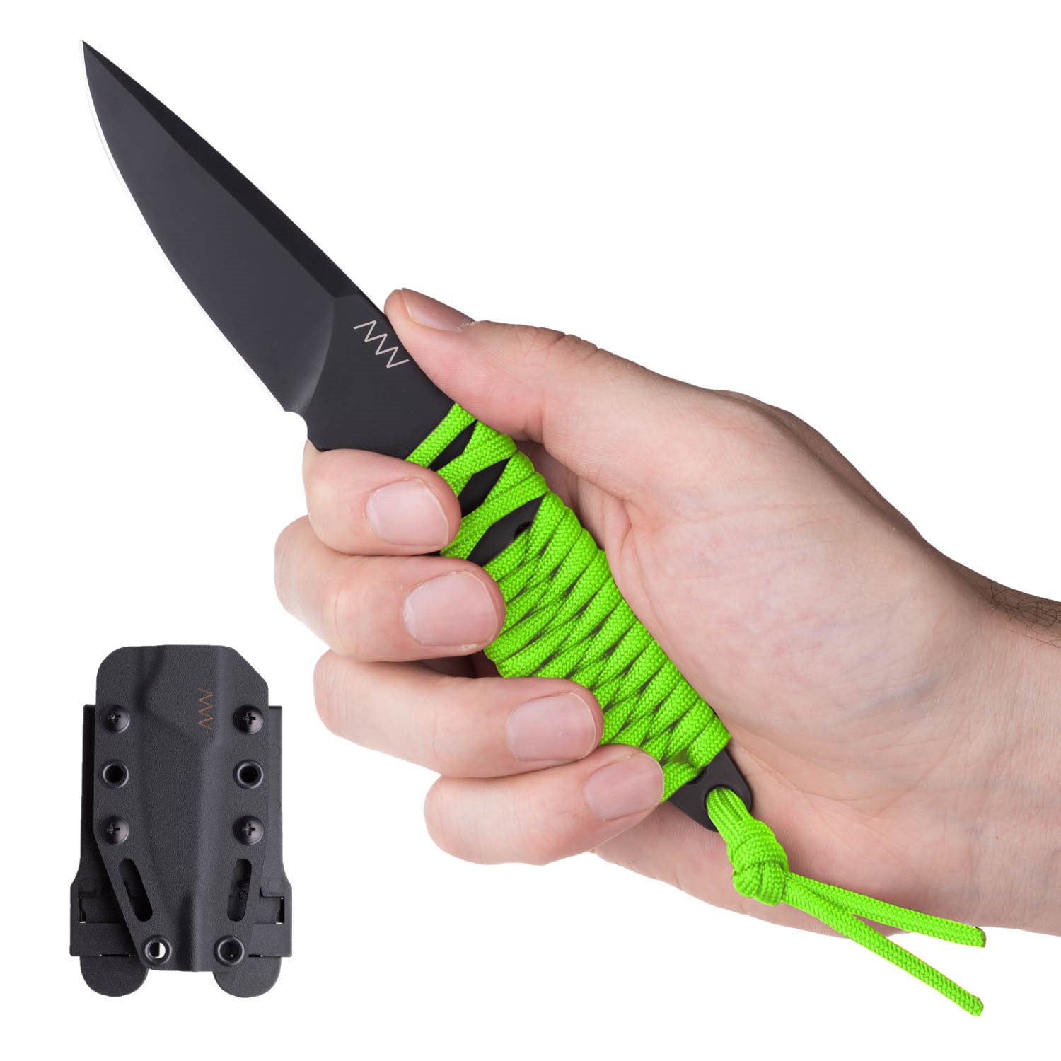 ACTA NON VERBA P100 Blade: Cerakote Black, Handle: Neon green paracord