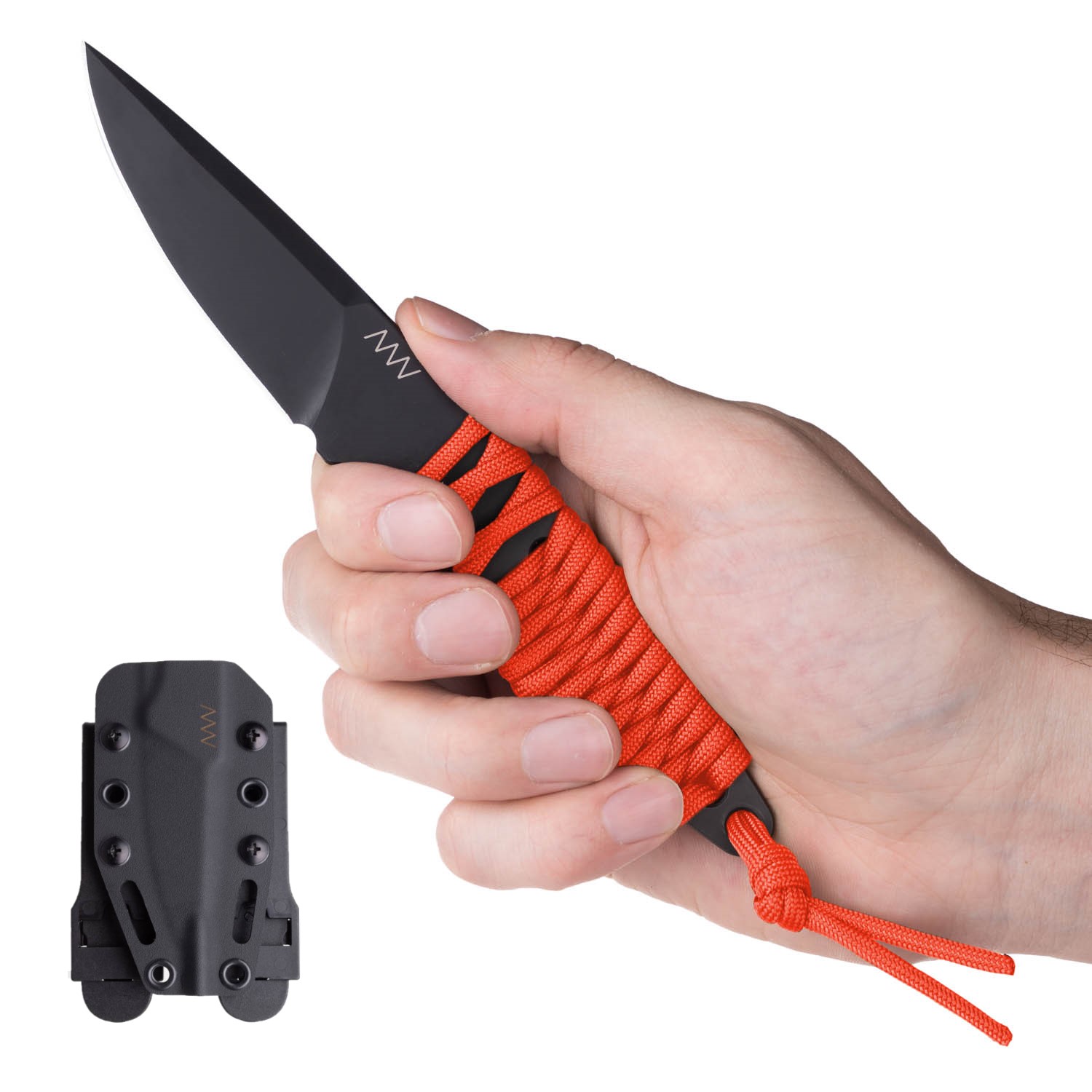 ACTA NON VERBA P100 Blade: Cerakote Black, Handle: Orange paracord