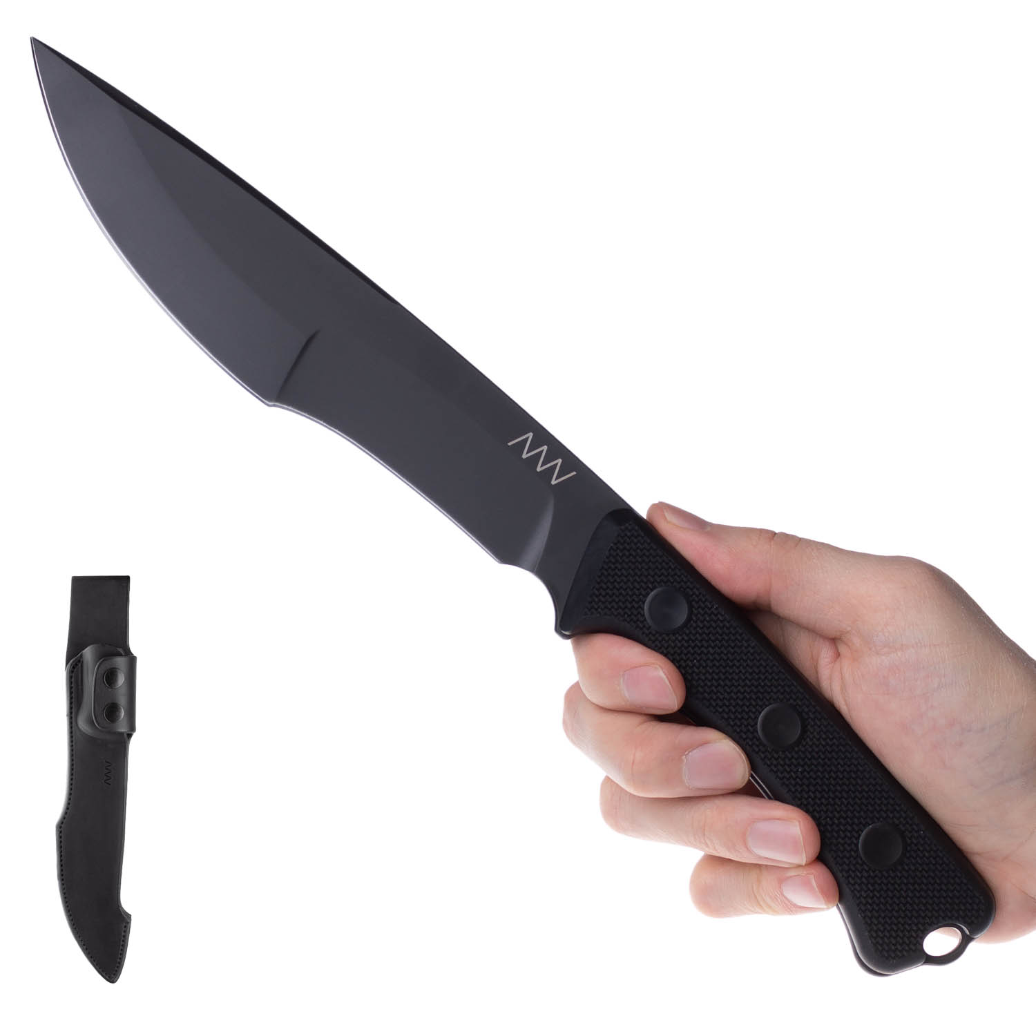 ACTA NON VERBA P500 Sheath: Leather, Blade: Cerakote Black, Handle: G10 Black