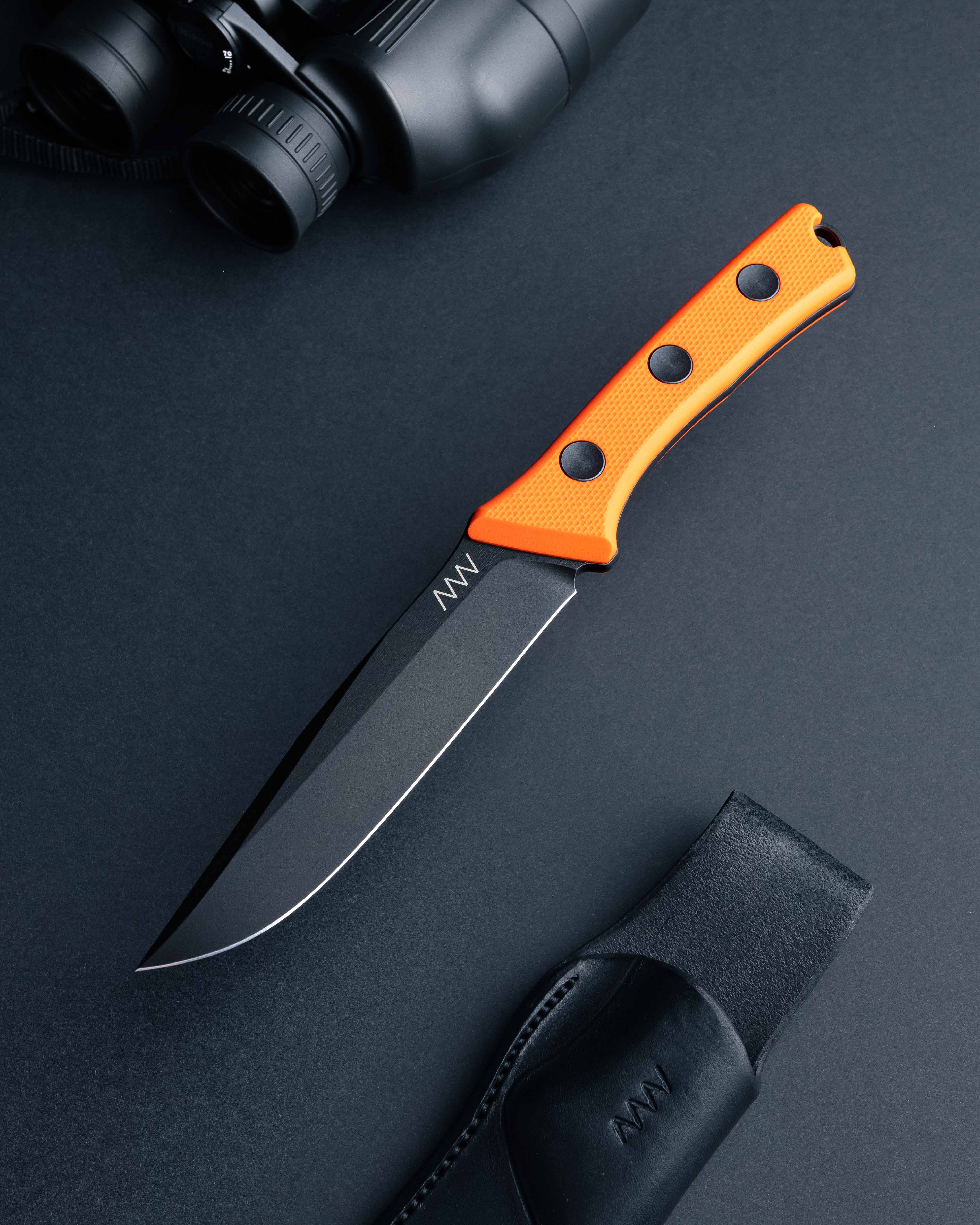 ACTA NON VERBA P300 Old version Sheath: Leather, Blade: Cerakote Black, Handle: Orange Coarse