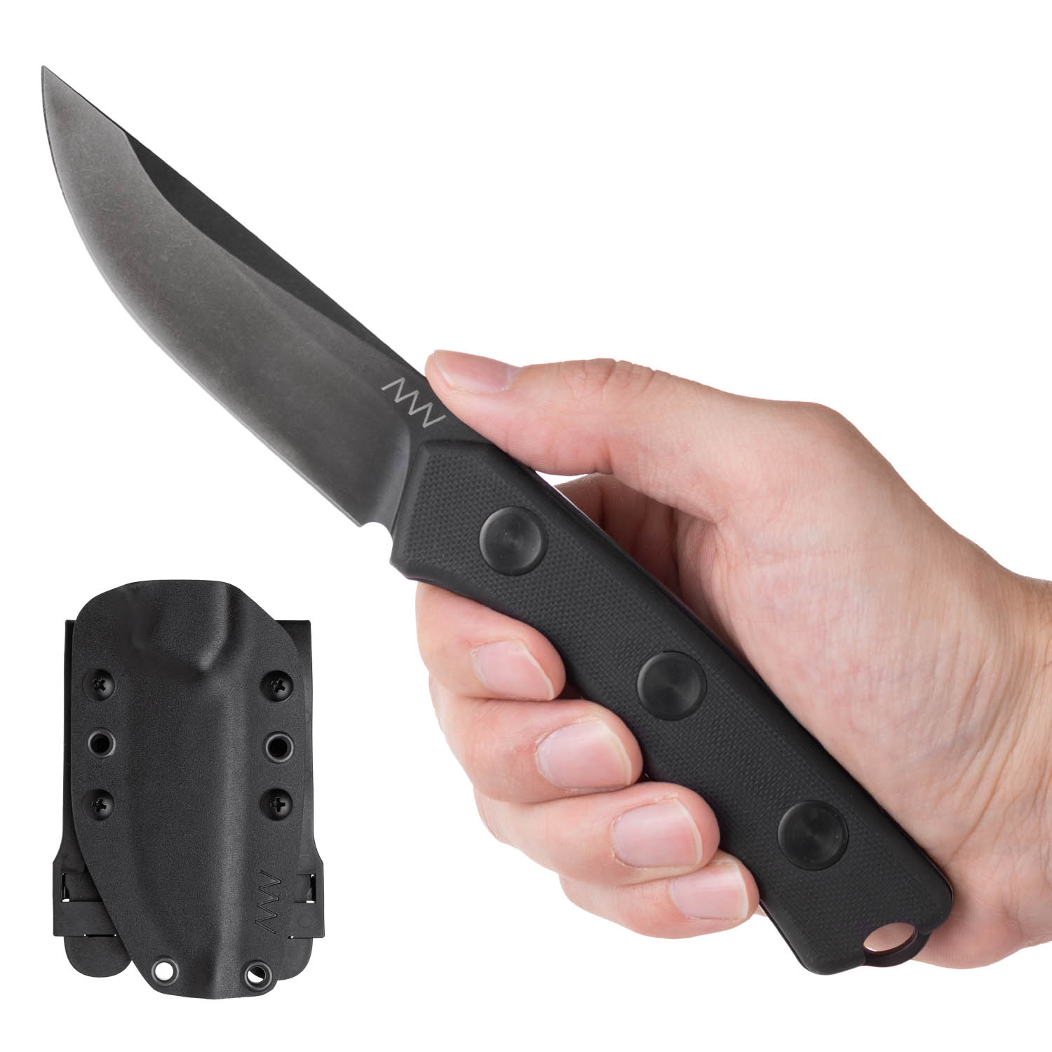 P200 Old version Sheath: Kydex, Blade: Cerakote Black, Handle: Black Coarse