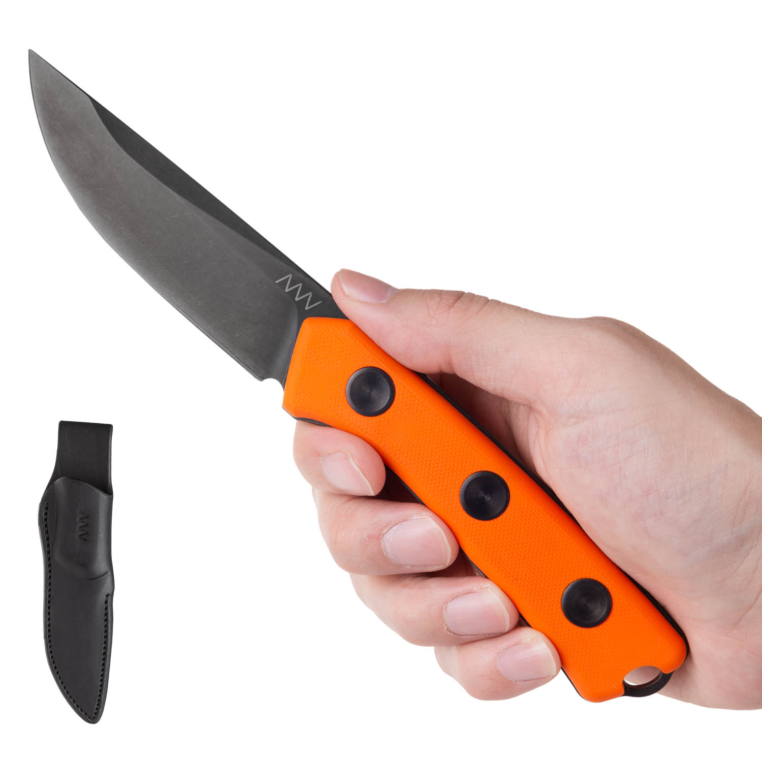 P200 Old version Sheath: Leather, Blade: Cerakote Black, Handle: Orange Coarse