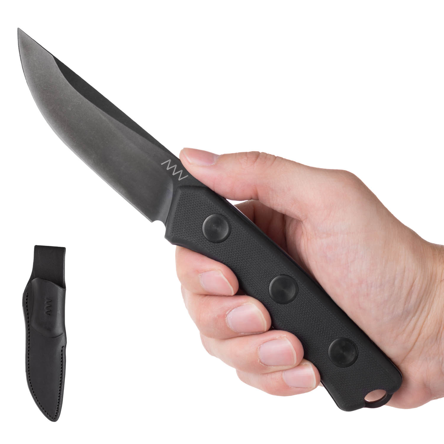 P200 Old version Sheath: Leather, Blade: Cerakote Black, Handle: Black Coarse