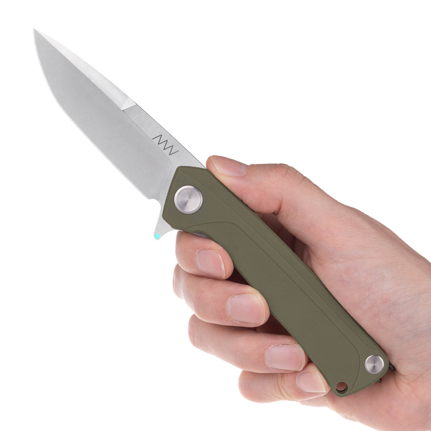 ACTA NON VERBA Z100 BB Blade: Stonewash / Plain edge, Handle and Lock: G10 Olive / Liner Lock