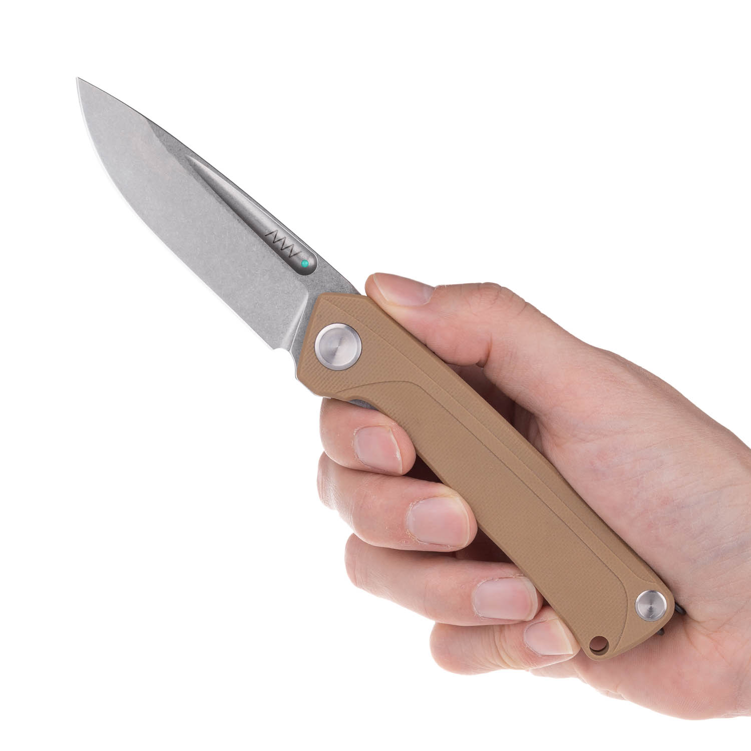 ACTA NON VERBA Z200 BB Blade: Stonewash / Plain edge, Handle and Lock: G10 Coyote / Liner Lock