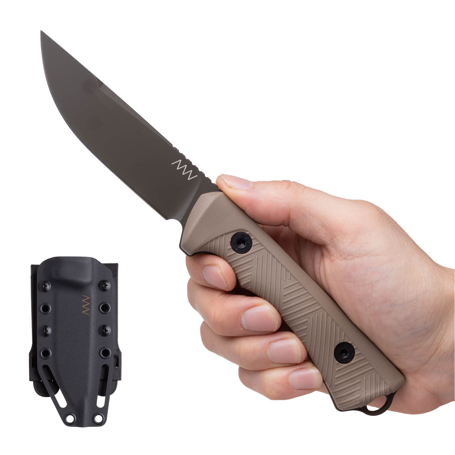 P200 Sheath: Kydex Black, Blade: Cerakote Olive, Handle: GRNPU Coyote