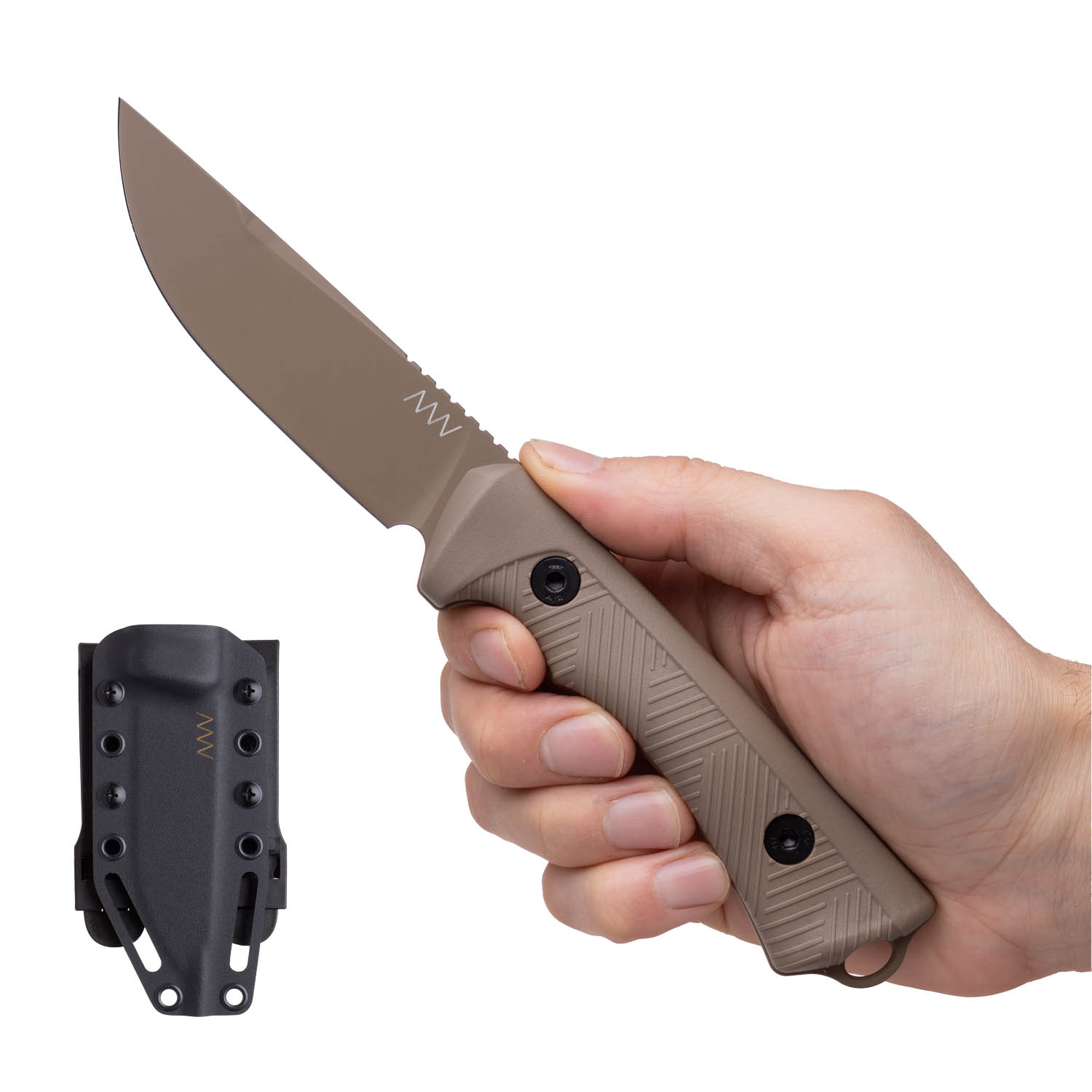 P200 Sheath: Kydex Black, Blade: Cerakote Coyote, Handle: GRNPU Coyote