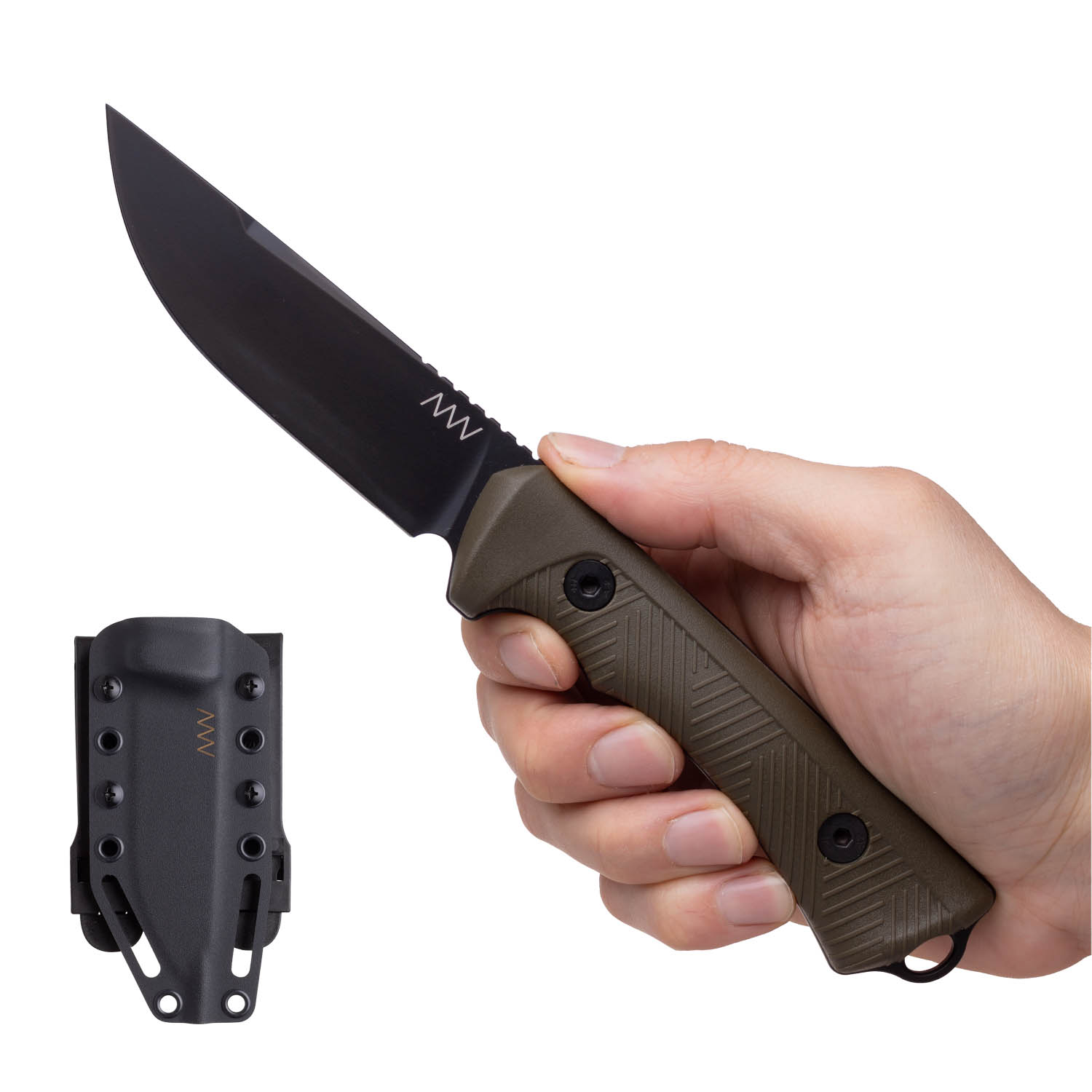 P200 Sheath: Kydex Black, Blade: Cerakote Black, Handle: GRNPU Olive