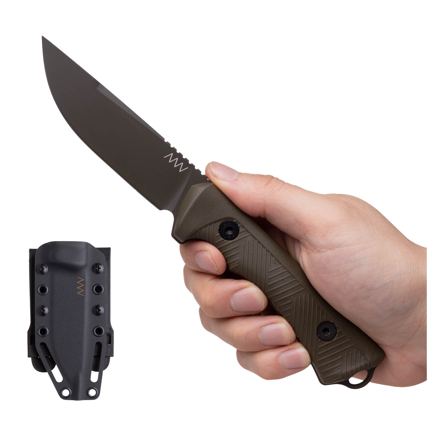 P200 Sheath: Kydex Black, Blade: Cerakote Olive, Handle: GRNPU Olive