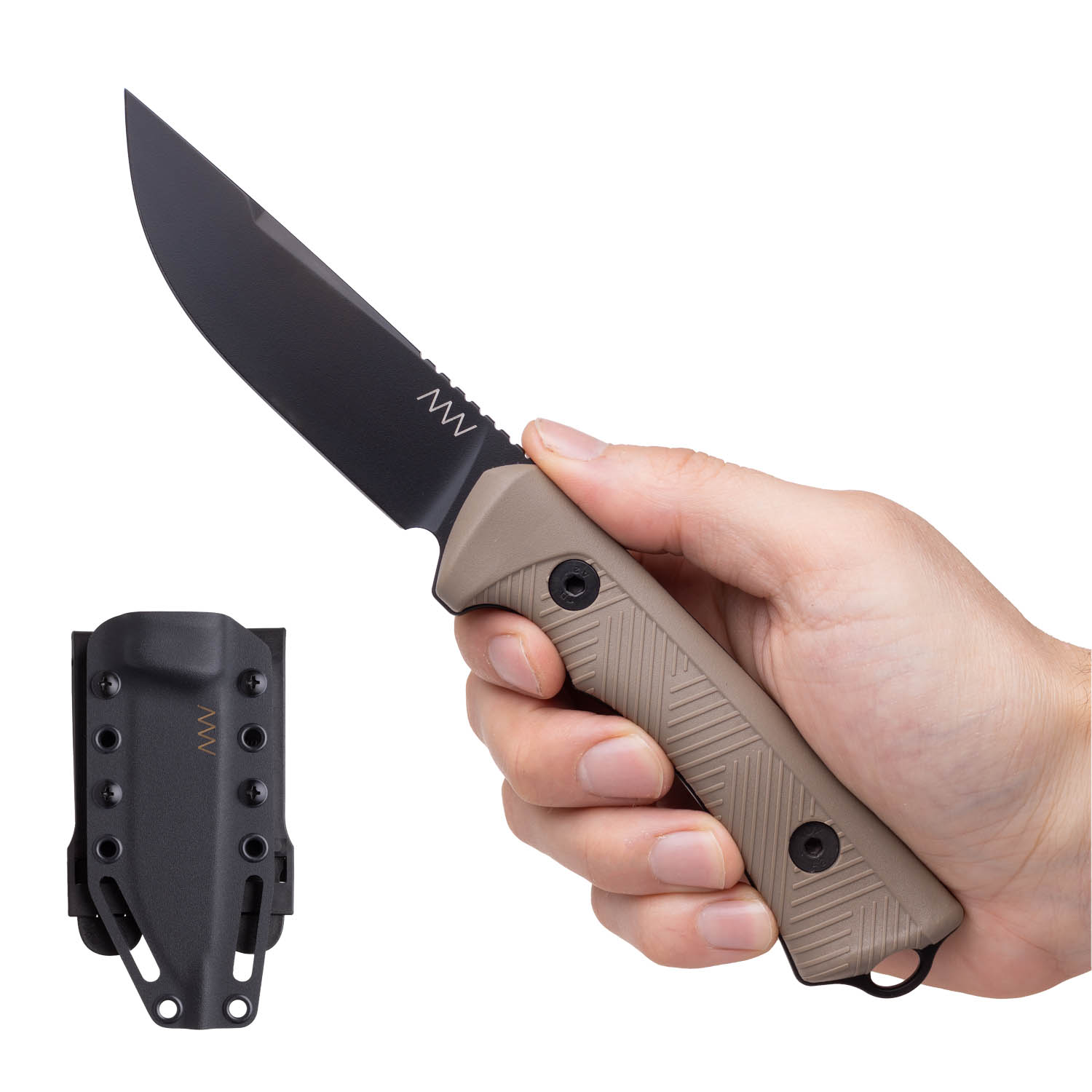 P200 Sheath: Kydex Black, Blade: Cerakote Black, Handle: GRNPU Coyote