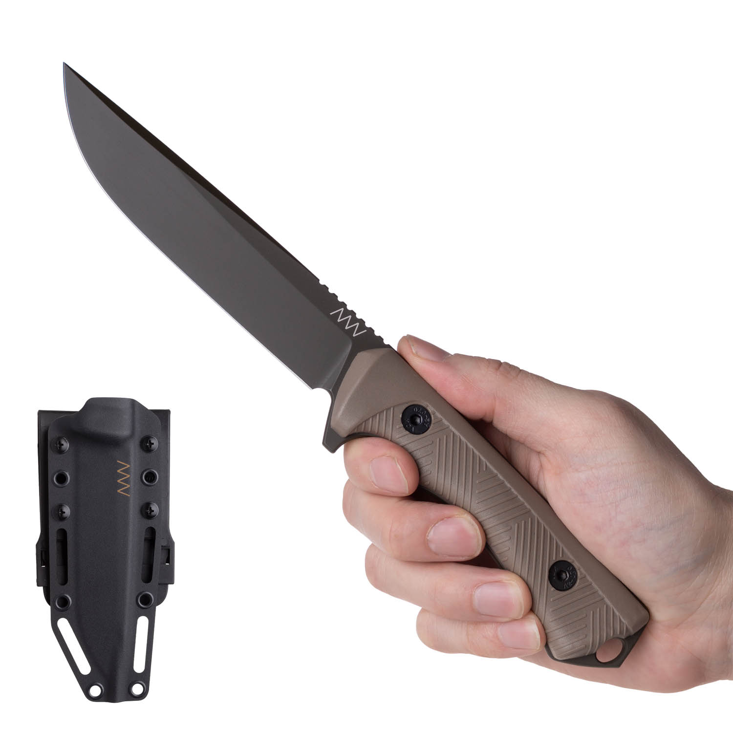 P300 Sheath: Kydex Black, Blade: Cerakote Olive, Handle: GRNPU Coyote