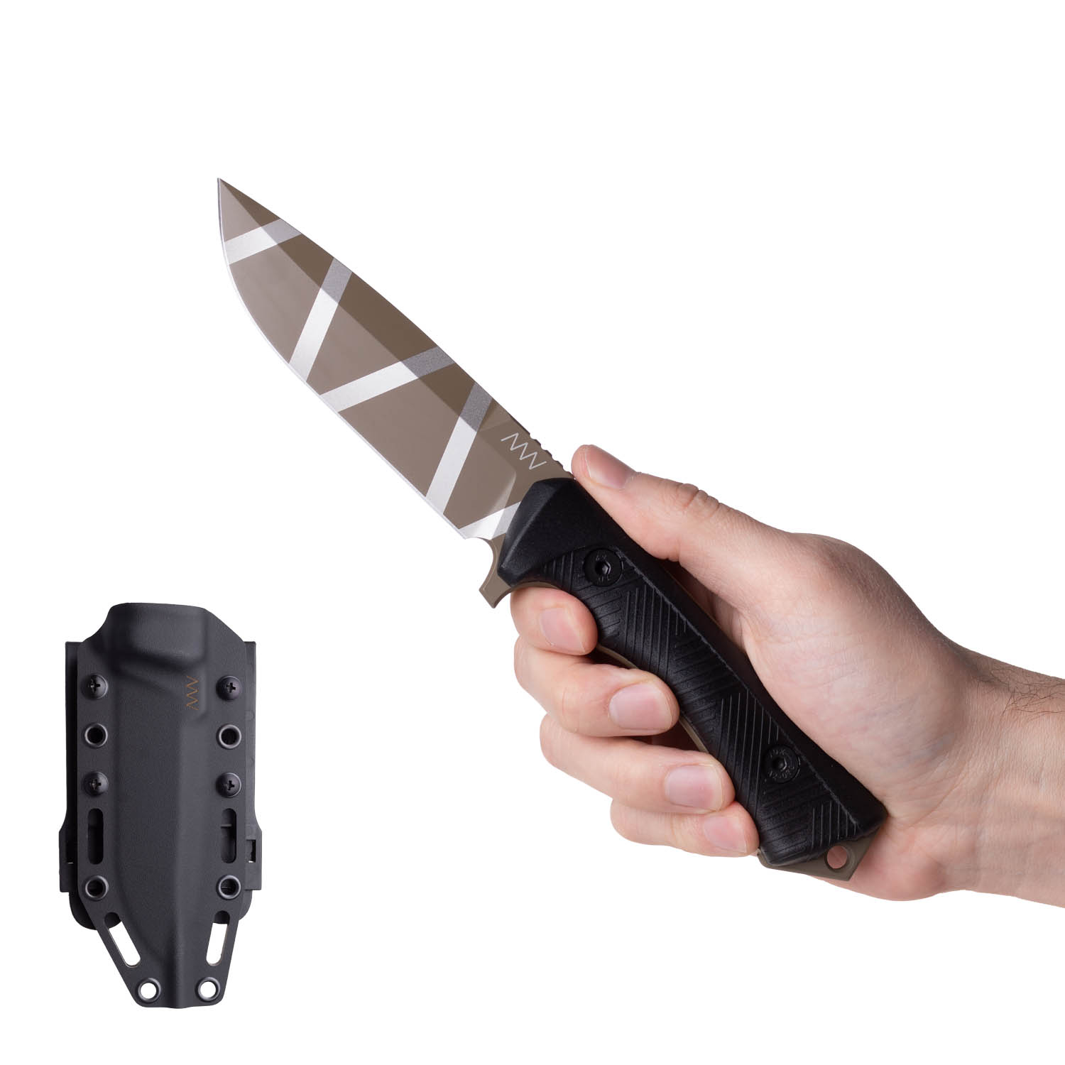 P250 Sheath: Kydex Black, Blade: Ceracote Coyote CAMO, Handle: GRNPU Black