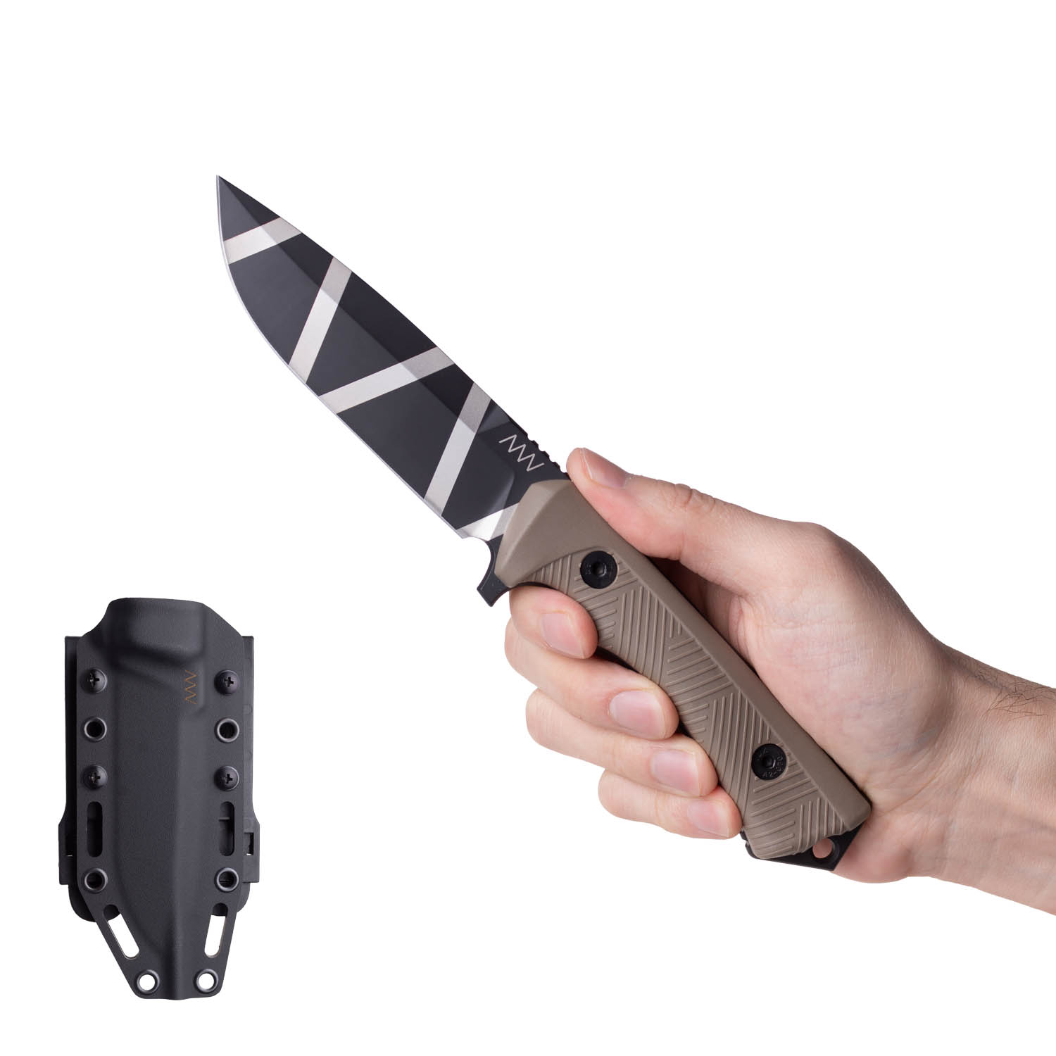 P250 Sheath: Kydex Black, Blade: Ceracote Black CAMO, Handle: GRNPU Coyote