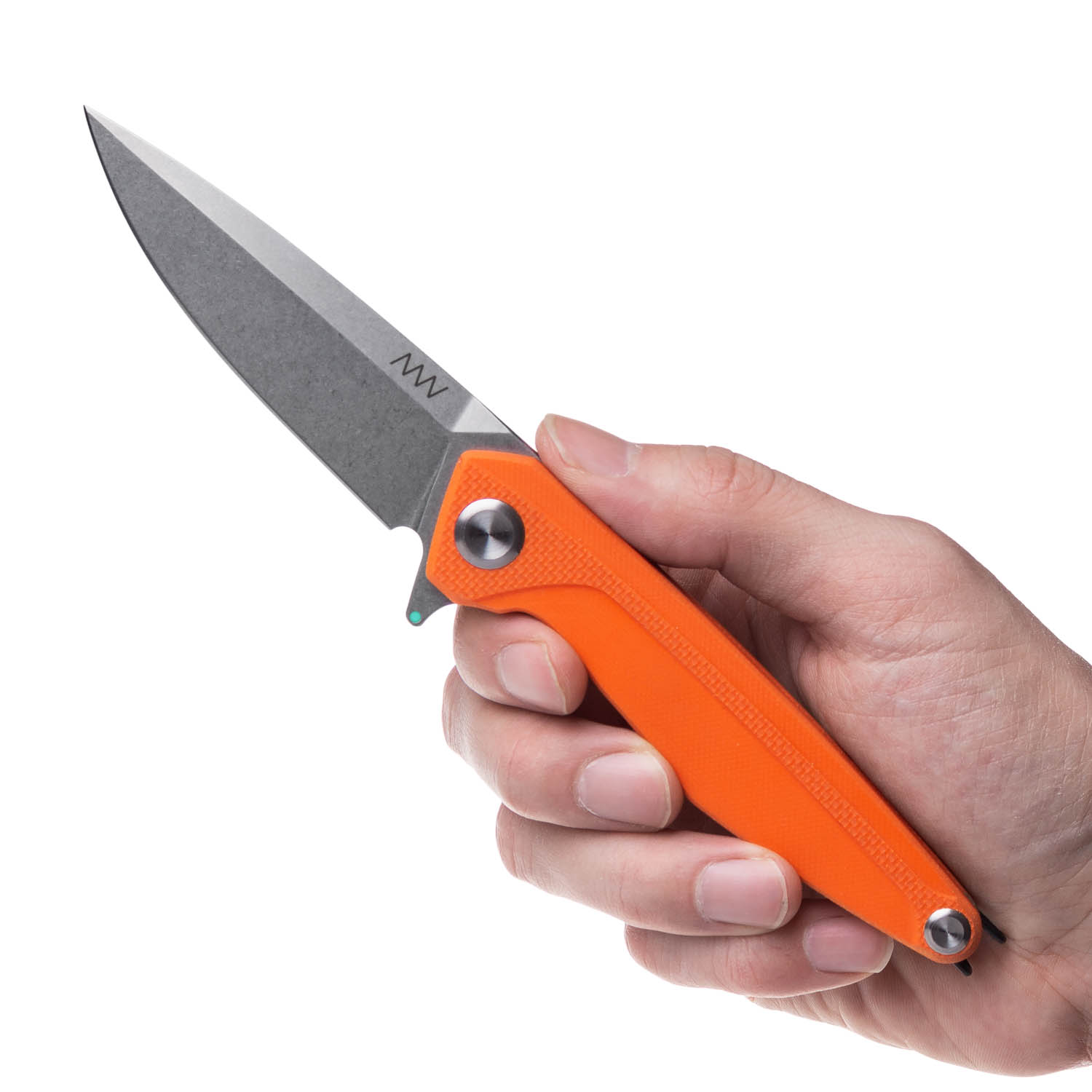ACTA NON VERBA Z300 BB Blade: Stonewash / Plain edge, Handle and Lock: G10 Orange / Liner Lock