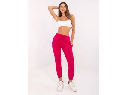 Fuchsiové basic tepláky s kapsami